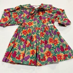 I Ya - fruity patterned vintage dress, khaki/purple/red‎